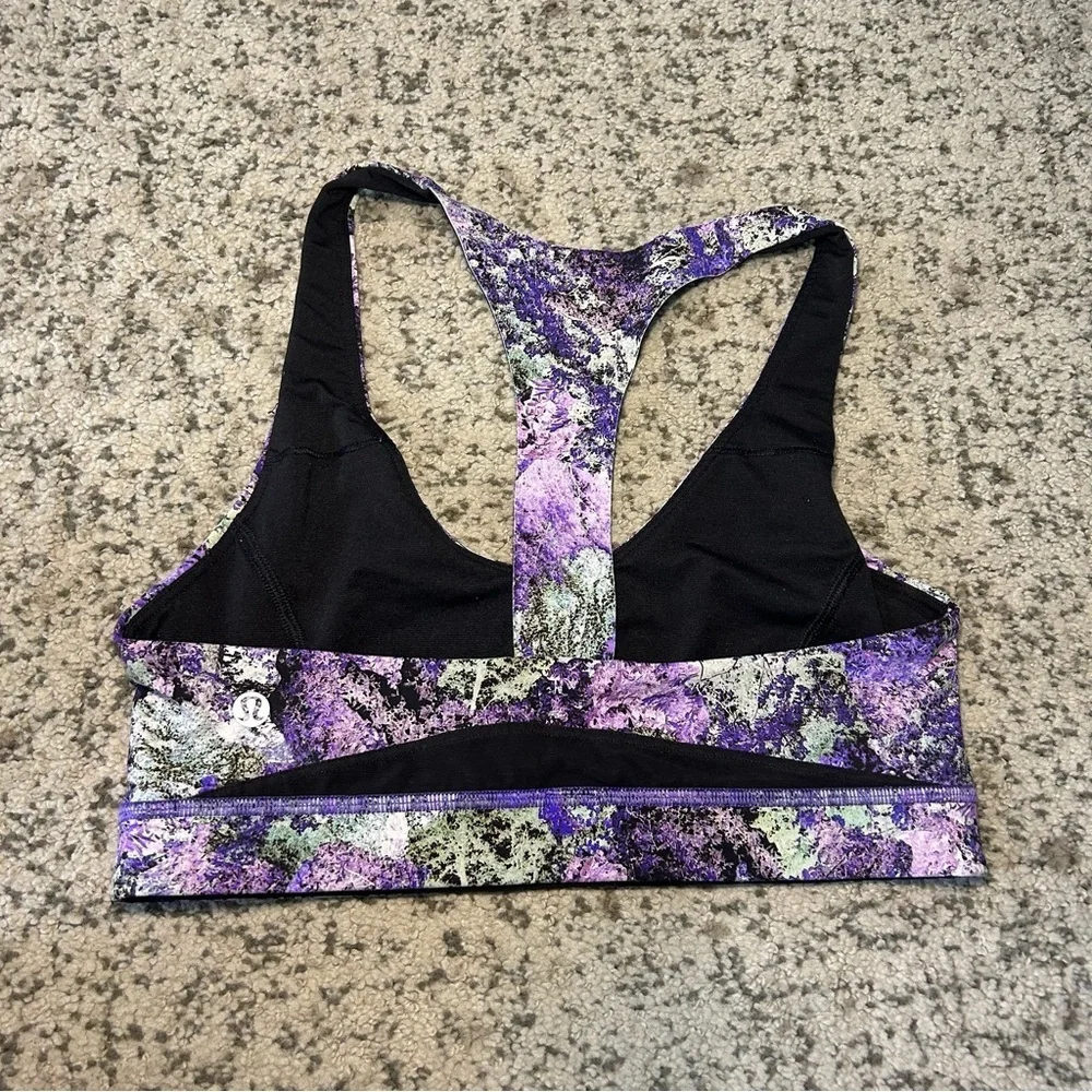 Lululemon Vivid Vision Multi Black & Purple Nulux Break Free Sports Bra Size 6
